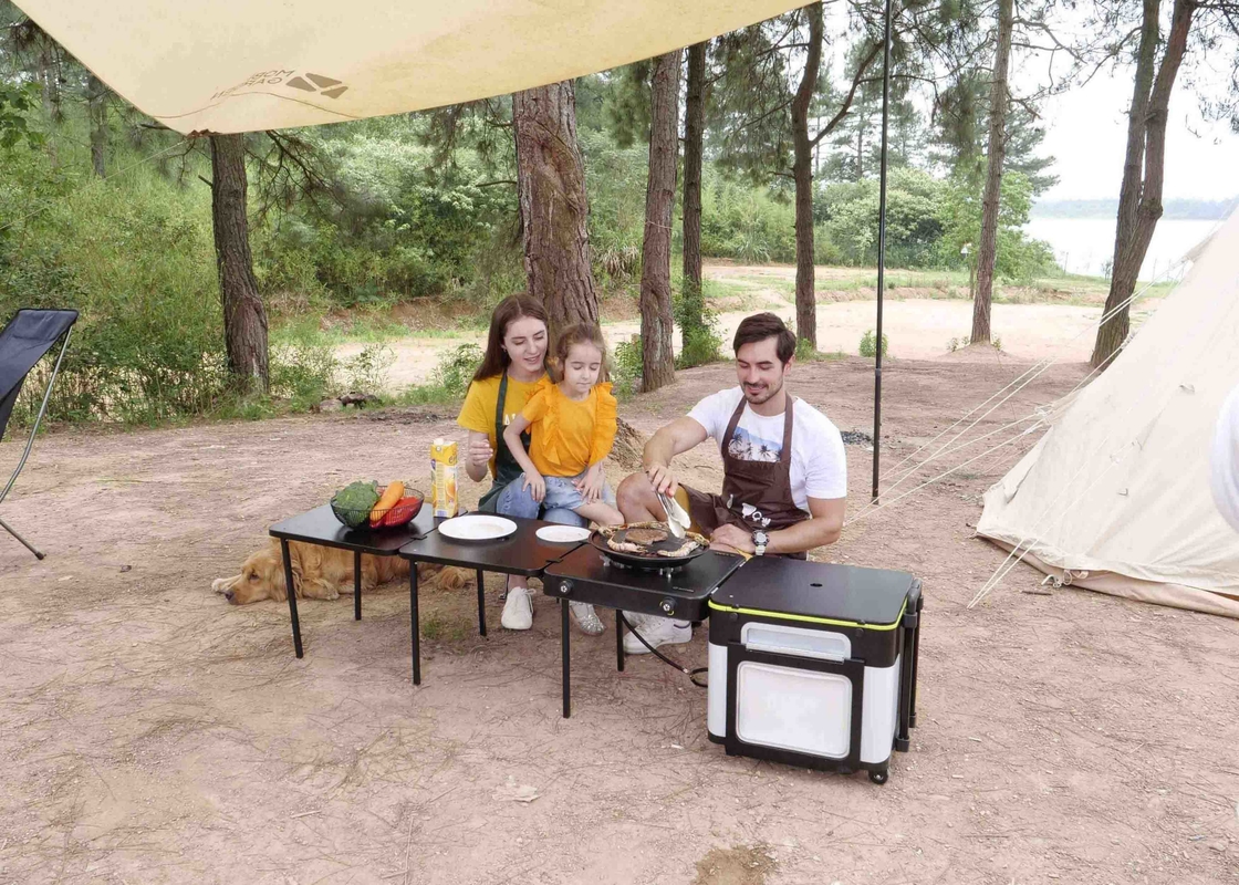 5-8 Person Outdoor Camping Kitchen Stand Foldable Picnic BBQ Iron Grill Table Folding Mesa De Camping Table