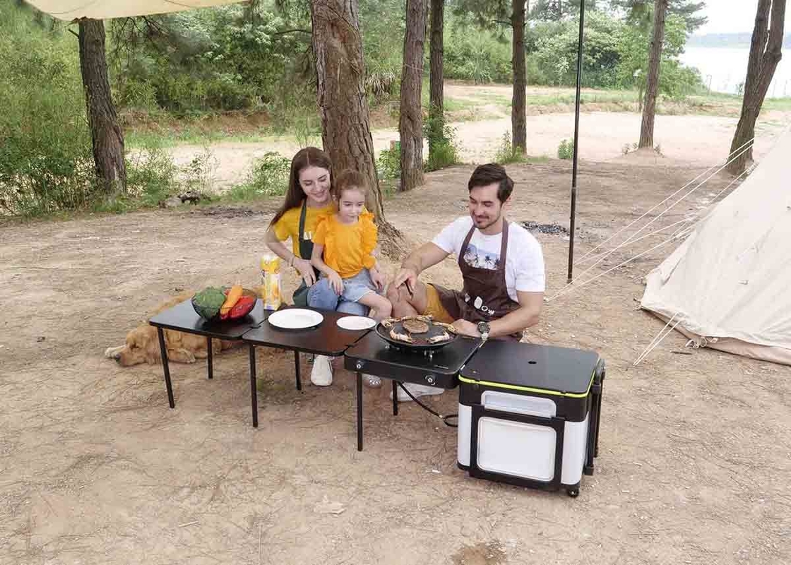 Multifunctional Camping Kitchen Box Outdoor With Retractable Lamp Pole