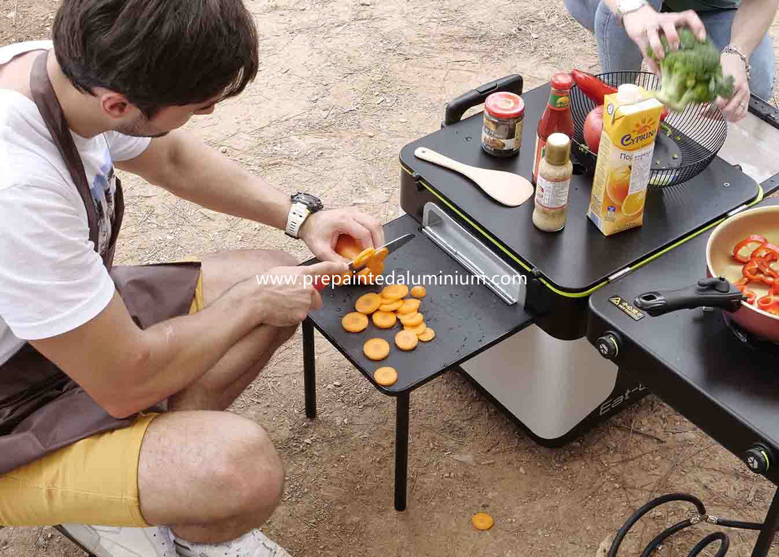 Outdoor Camping Kitchen Folding Camping Iron Grill Table With Gas Stove