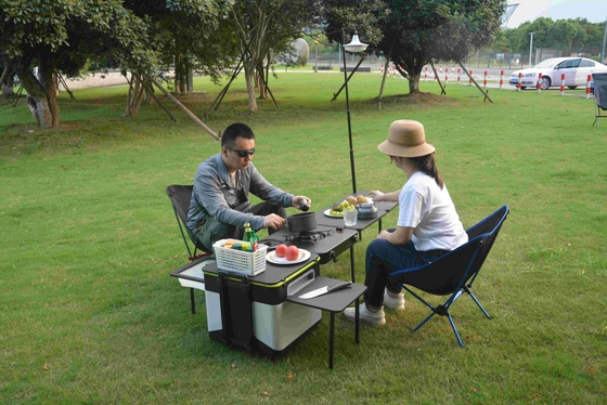 75L Storage Barbecue  Portable Picnic Cooking Box With Foldable Tables Basion
